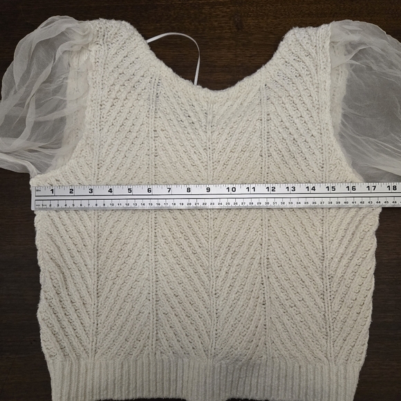 maeve white knit sweater with sheer sleeves - Picture 5 of 6